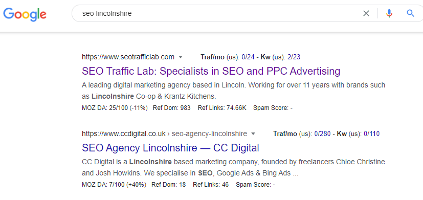 first organic seo result for seo lincolnshire