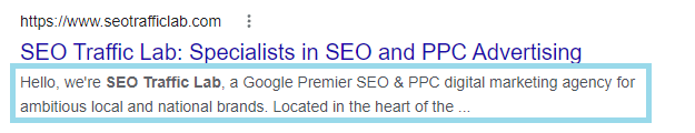 example of seotrafficlab's meta description for on page seo blog